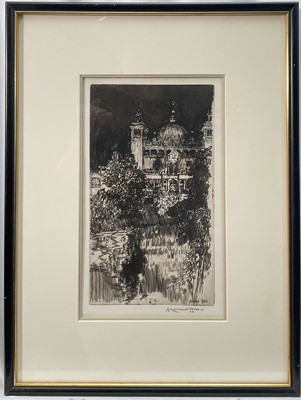 Lot 97 - David Muirhead Bone (1876-1953) signed etching, Pavilions at night at the Glasgow International Exhibition 1901, 26cm x 14.5cm, mounted in glazed frame