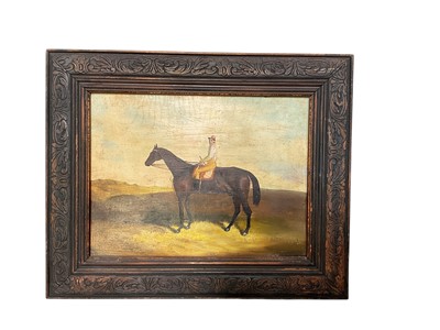Lot 840 - Oil on panel- Jockey on horseback, 25 x 18.5cm