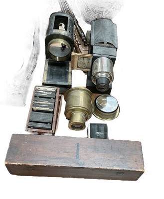 Lot 580 - Group of magic lantern glass slides and magic lantern parts, (qty).