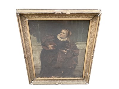 Lot 833 - 19th century oil on canvas, lady in a ruff playing the lute, together with a later copy of the same picture (2)