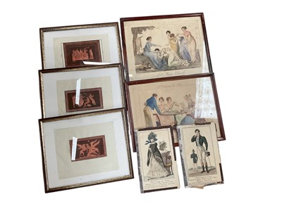 Lot 589 - Group of four 19th century French coloured prints and three Hamilton vase prints, (7).
