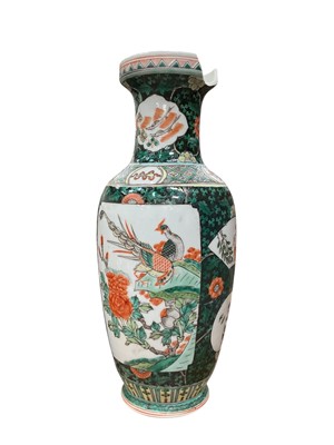 Lot 595 - Chinese porcelain vase converted to a lamp, on famille noir ground.