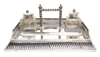 Lot 193 - Victorian silver ink well desk stand