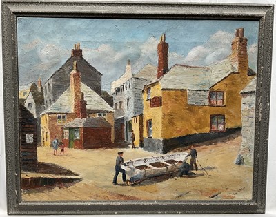 Lot 87 - Hugh E Ridge - oil on canvas, St. Ives Harbour, together with a landscape by a different hand