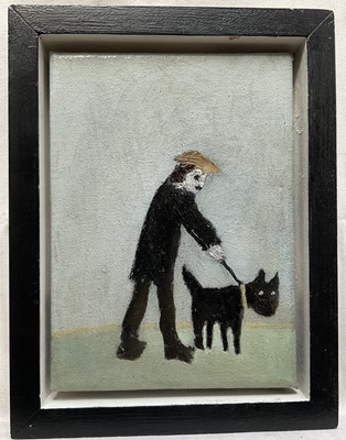 Lot 83 - Peter McCarthy (Contemporary) oil on canvas - Man walking a dog