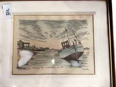 Lot 622 - Two boxes of assorted pictures and prints including watercolours, (2 boxes).