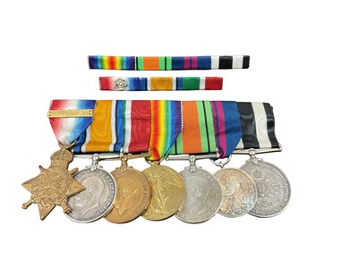 Lot 731 - First World War and later medal group comprising 1914 'Mons Star' with 5th Aug. - 22nd Nov. 1914 clasp, Defence, Mercantile Marine War medal, Victory