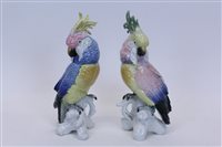 Lot 2011 - Two Karl Ens porcelain parakeets, 29cm high