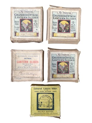 Lot 2476 - Coloured lantern slide sets to include Willies Revenge, Red Riding Hood, Dick Whittington, Animals, a lively snowball