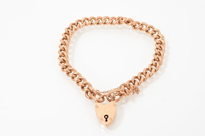 Lot 393 - Edwardian 9ct rose gold curb link bracelet with padlock clasp
