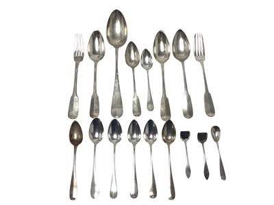 Lot 208 - Small selection of Continental silver, primarily Swiss, including a serving spoon and other items.