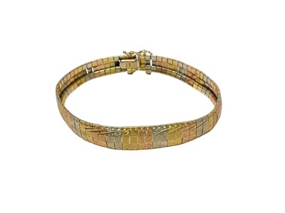 Lot 116 - Italian 18ct three-colour gold bracelet with articulated links