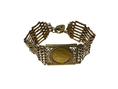 Lot 118 - Victorian gold full sovereign 1897, mounted in 9ct gold gate bracelet with padlock clasp