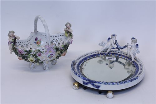Lot 2016 - German porcelain table mirror with cherub...