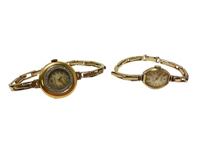 Lot 126 - Antique 18ct gold cased Milber ladies wristwatch with diamond bezel and 9ct gold cased ladies Everite wristwatch (2)