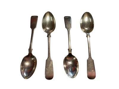 Lot 92 - Set of four Victorian silver fiddle pattern teaspoons (Exeter 1876)