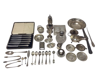 Lot 226 - Mixed selection of silver to include cigarette box, sugar castor, tea strainer and other items
