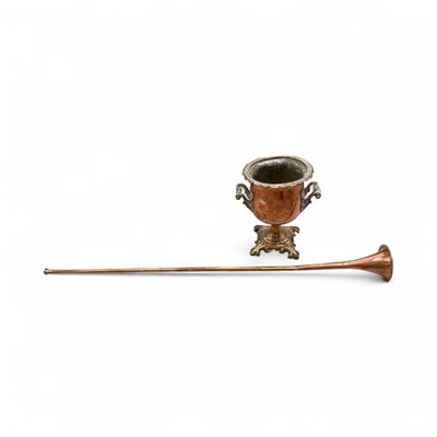 Lot 59 - Victorian copper coaching horn and a Victorian copper planter