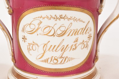 Lot 93 - 19th century two handed loving cup, and two inscribed mugs