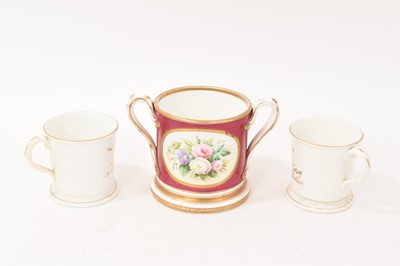 Lot 93 - 19th century two handed loving cup, and two inscribed mugs