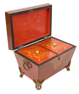 Lot 762 - Regency penwork sarcophagus shaped tea caddy
