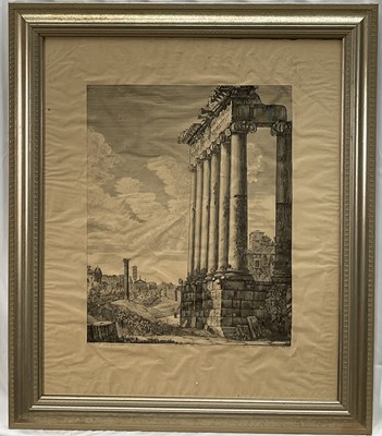 Lot 1128 - After Luigi Rossini, pair of antique black and white engravings of Rome, 58.5cm x 48.5cm, in glazed frame
