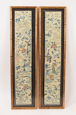 Lot 764 - Pair of antique Chinese silkwork sleeve panels