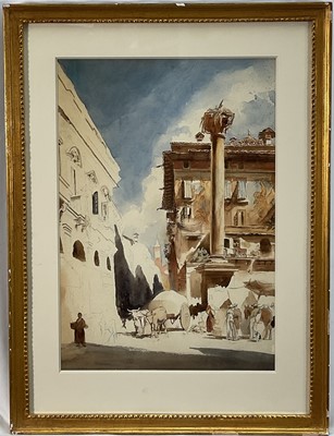 Lot 1129 - Follower of Thomas Hartley Cromak (1809-1873) ink and watercolour - Italian Street Scene, 45cm x 31cm, in glazed gilt frame