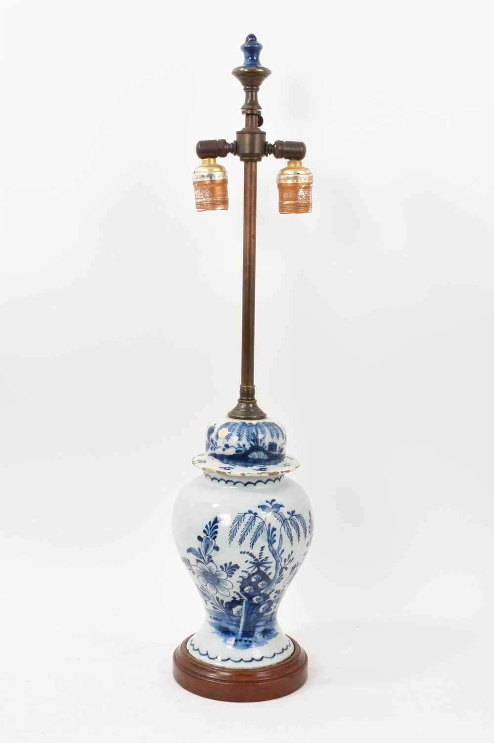 Lot 88 - 18th century Dutch Delft vase, fitted as a table lamp