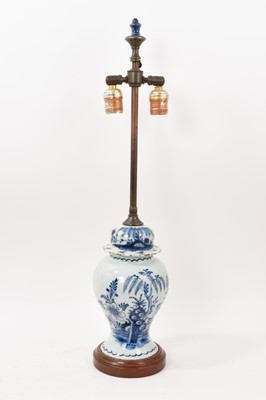 Lot 88 - 18th century Dutch Delft vase, fitted as a table lamp