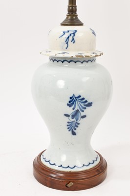 Lot 88 - 18th century Dutch Delft vase, fitted as a table lamp