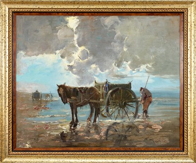 Lot 1061 - Circle of Anton Mauve (1838-1888) oil on canvas - Digging for Clams, 40cm x 49cm, in gilt frame