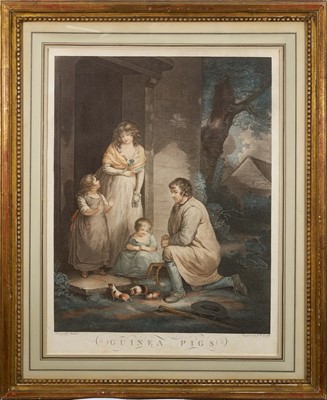 Lot 1063 - J. P. Levilly after George Morland, pair of stipple engravings - 'Dancing Dogs and Guinea Pigs', 57cm x 43cm, in glazed gilt frames