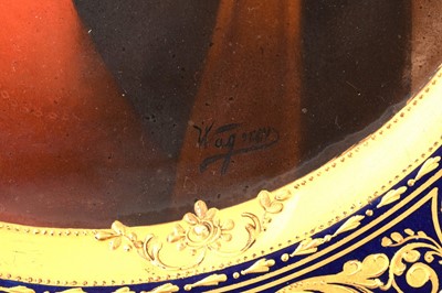 Lot 3 - Vienna plate, finely painted with a man smoking, signed Wagner