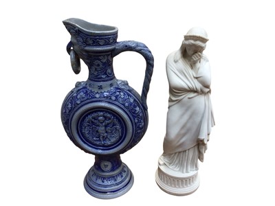 Lot 5075 - Victorian Parian ware figure of Medea, marked to back, together with a Westerwald jug (2)