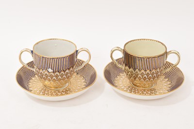 Lot 99 - Pair of Derby blue and gilt chocolate cups and saucers