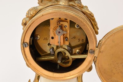 Lot 638 - Late 19th century French small clock garniture