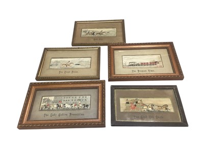 Lot 5277 - Group of five Stevengraphs comprising: The Present Time, The First Point, Full Cry, The Good Old Days and The Lady Godiva Procession, each in glazed frame (5)