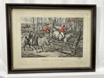 Lot 962 - Set of four coloured hunting prints after H. Alken, ‘Hunting Incidents’, 20.5cm x 33cm, in glazed Hogarth frames