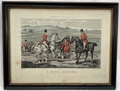 Lot 962 - Set of four coloured hunting prints after H. Alken, ‘Hunting Incidents’, 20.5cm x 33cm, in glazed Hogarth frames