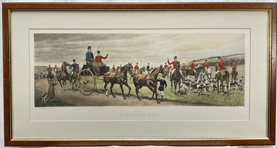 Lot 961 - Hunting print after E.A.S. Douglas, ‘A Roadside Meet’, 24cm x 66cm, in glazed frame