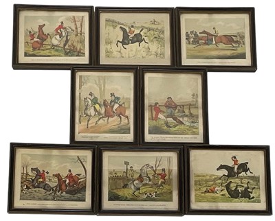 Lot 963 - Set of eight coloured hunting prints, the ‘Idea’, 12cm x 17cm, in glazed Hogarth frames