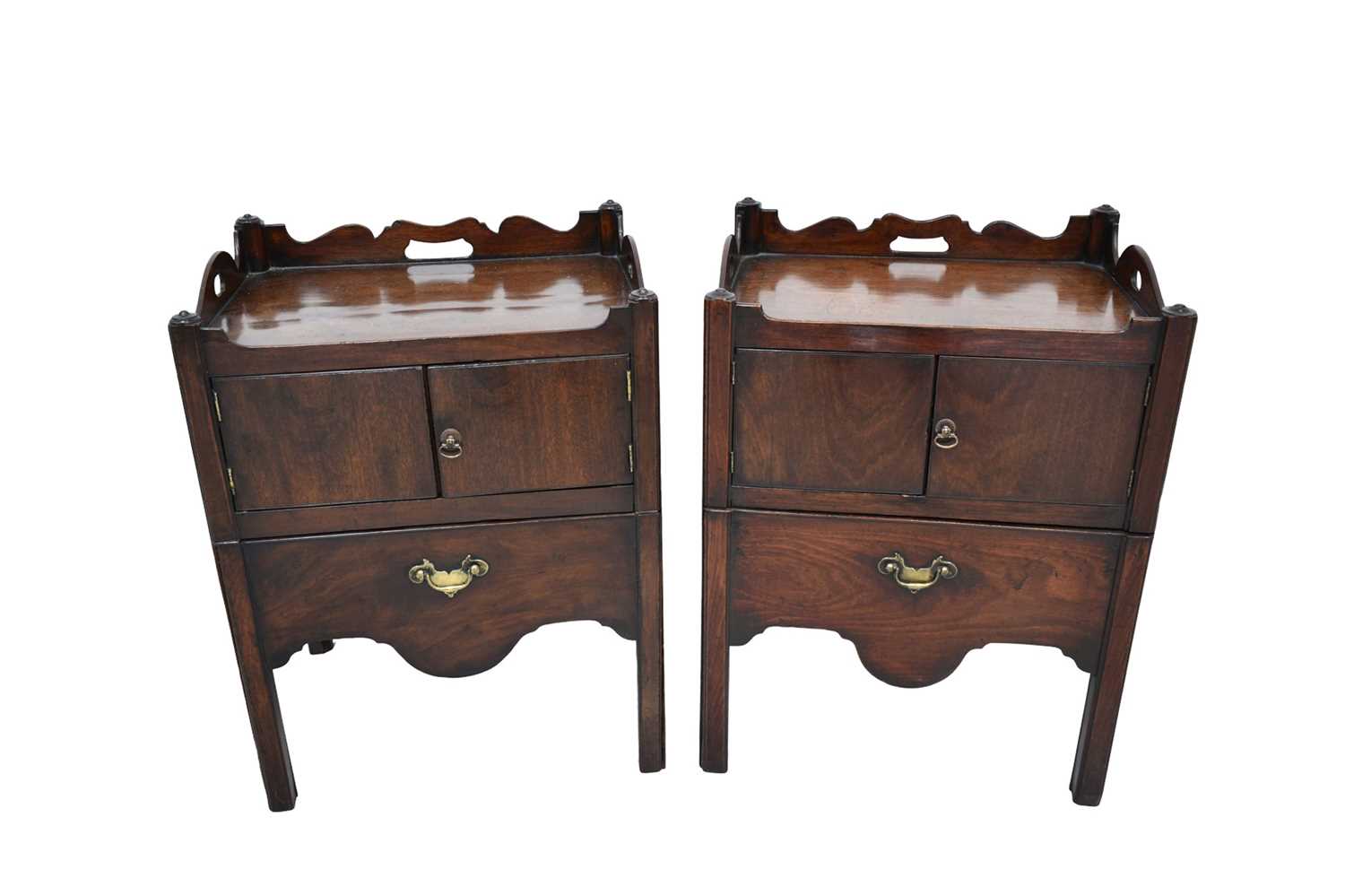 Lot 1388 - Pair of George III mahogany tray top bedside cabinets