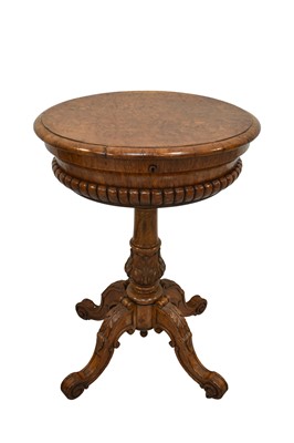 Lot 1419 - Victorian carved and pollarded oak plant / flower table, the oval hinged top revealing metal lined interior