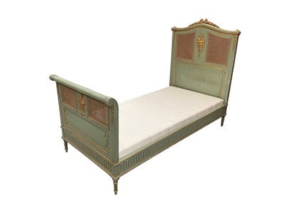 Lot 1422 - 19th century French carved and giltwood framed green painted single bed