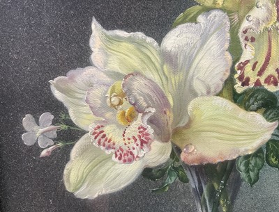 Lot 1000 - *Cecil Kennedy (1905-1997) oil on canvas - Still Life Orchids, signed, 26cm x 20.5cm, in glazed burr veneer frame