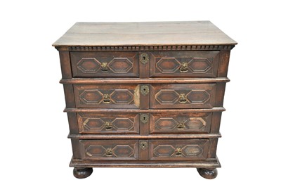 Lot 1387 - Late 17th century oak chest of four drawers