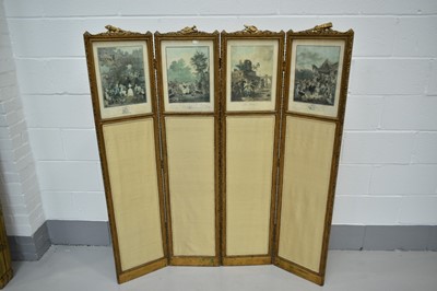 Lot 1407 - French giltwood four fold dressing screen