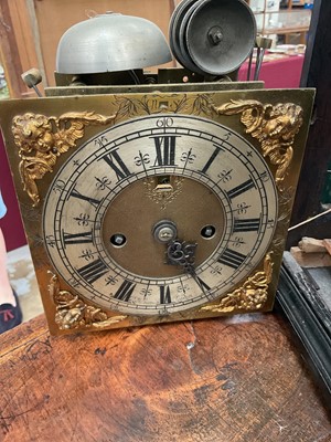 Lot 642 - Georgian bracket clock by R Williams, London with engraved back plate together with pierced brass caddy top. Pendulum and two winding keys present