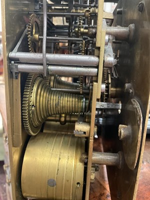 Lot 642 - Georgian bracket clock by R Williams, London with engraved back plate together with pierced brass caddy top. Pendulum and two winding keys present